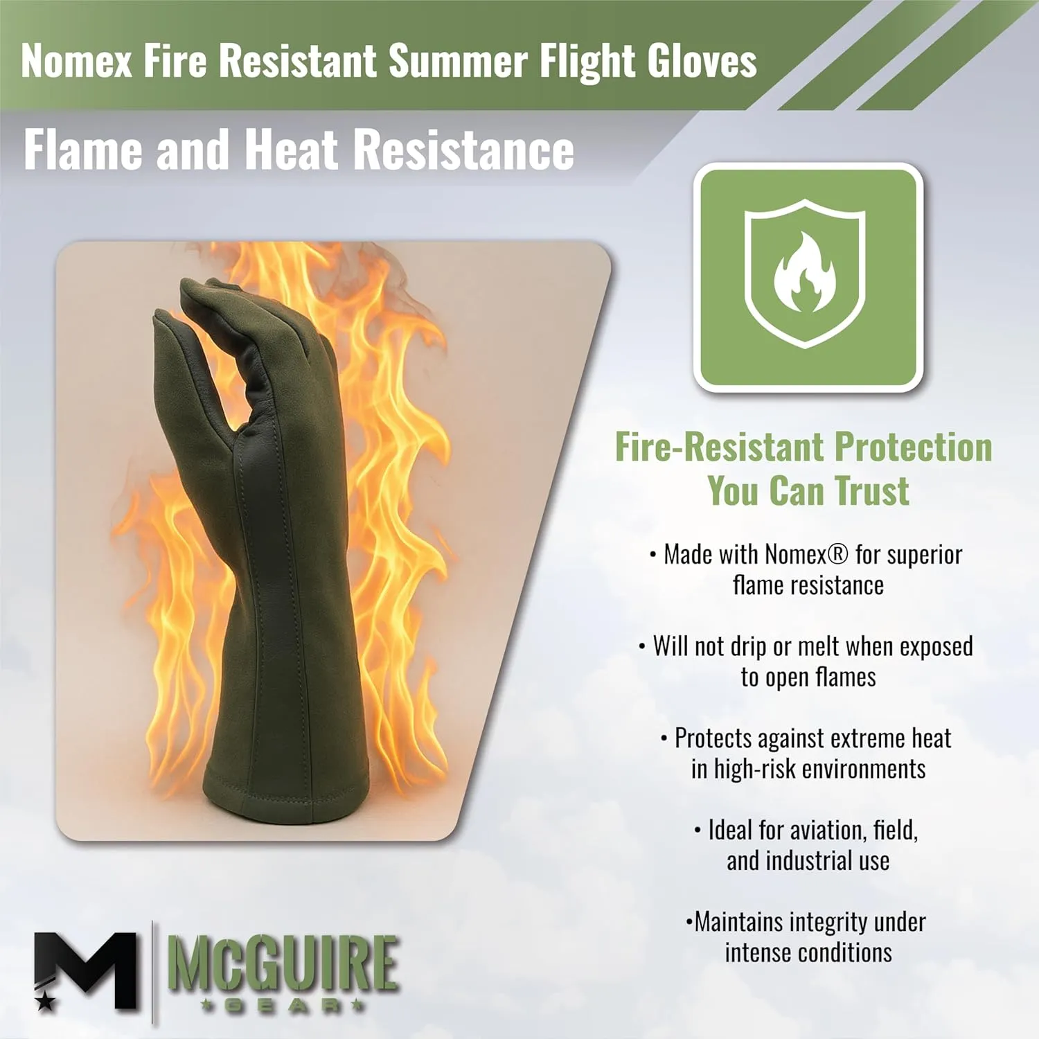 M MCGUIRE GEAR Nomex Summer Flight Gloves, Fire-Resistant Tactical Gloves for Pilots, Military, Law Enforcement & Mechanics