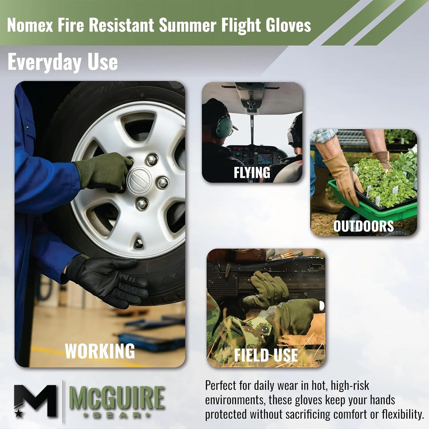 M MCGUIRE GEAR Nomex Summer Flight Gloves, Fire-Resistant Tactical Gloves for Pilots, Military, Law Enforcement & Mechanics