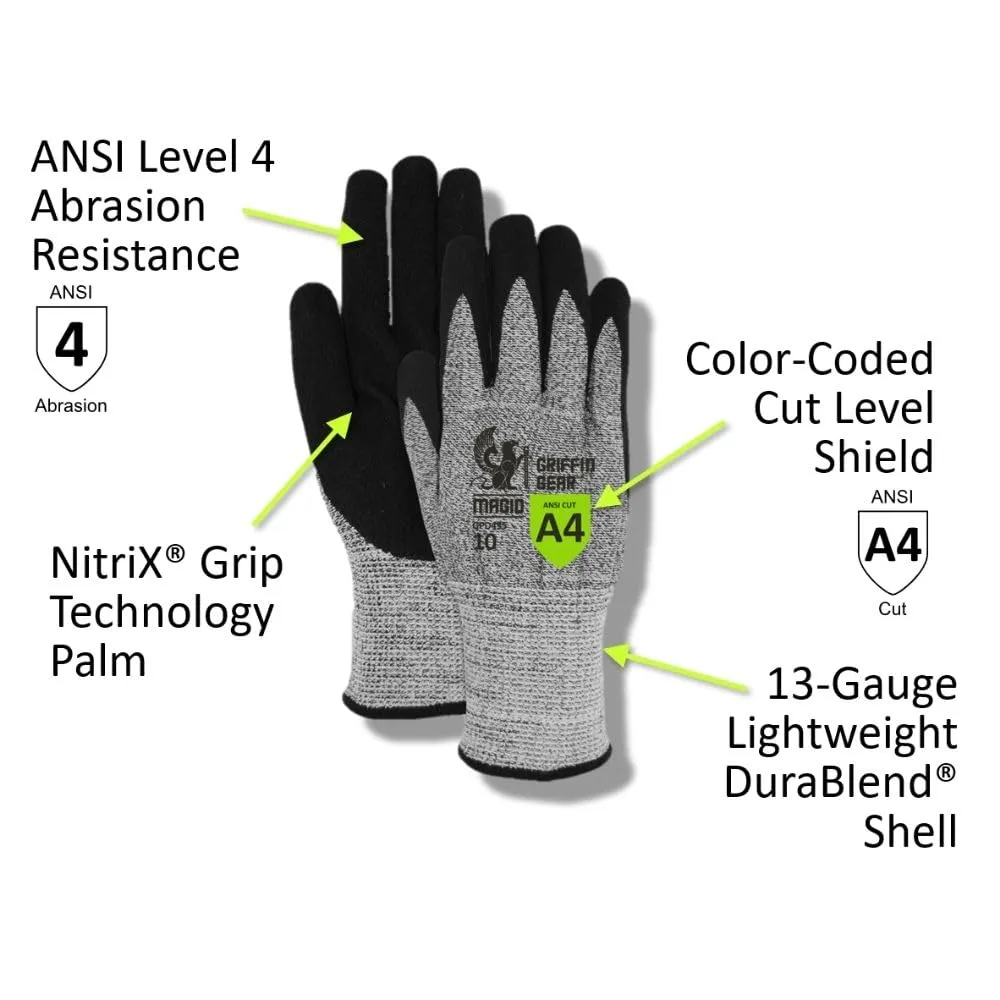 MAGID Griffin Gear ANSI A4 Liquid Repellent Nitrile Work Gloves , 144 Pairs, Size 9/Large, GPD455