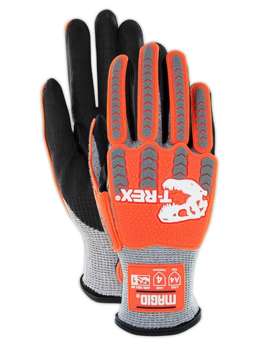 MAGID T-REX Flex Series ANSI A4 Foam Nitrile Coated Impact Gloves, 2 Pairs, Size 12/3XL (TRX443)