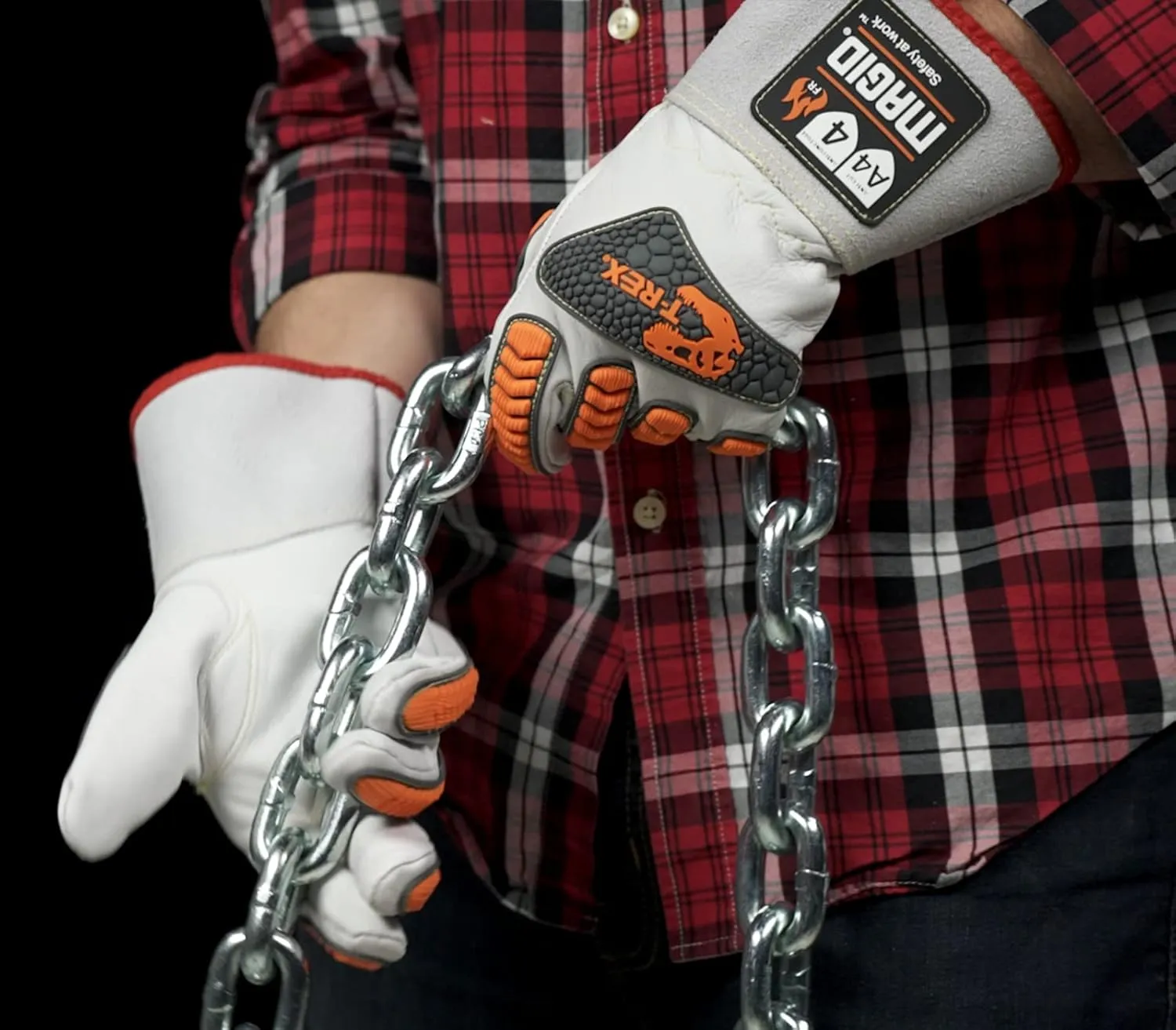 MAGID T-REX TRX848M Inferno Series Heat Resistant Welder's Gloves, 1 Pair, Full Leather, Size 8/M, Red & Gray,White