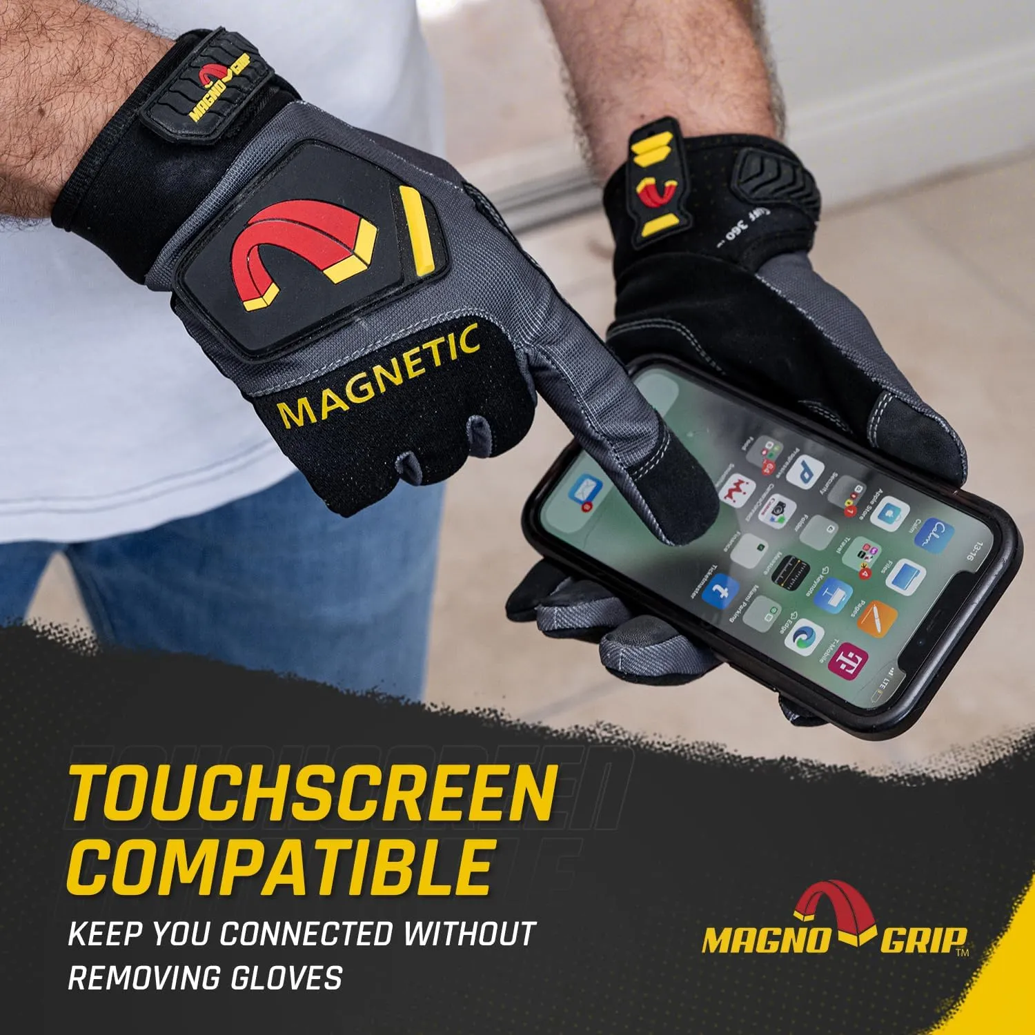 MagnoGrip Pro Performance Work Gloves with Integrated Magnetic Storage, Touchscreen Technology, Impact Resistant