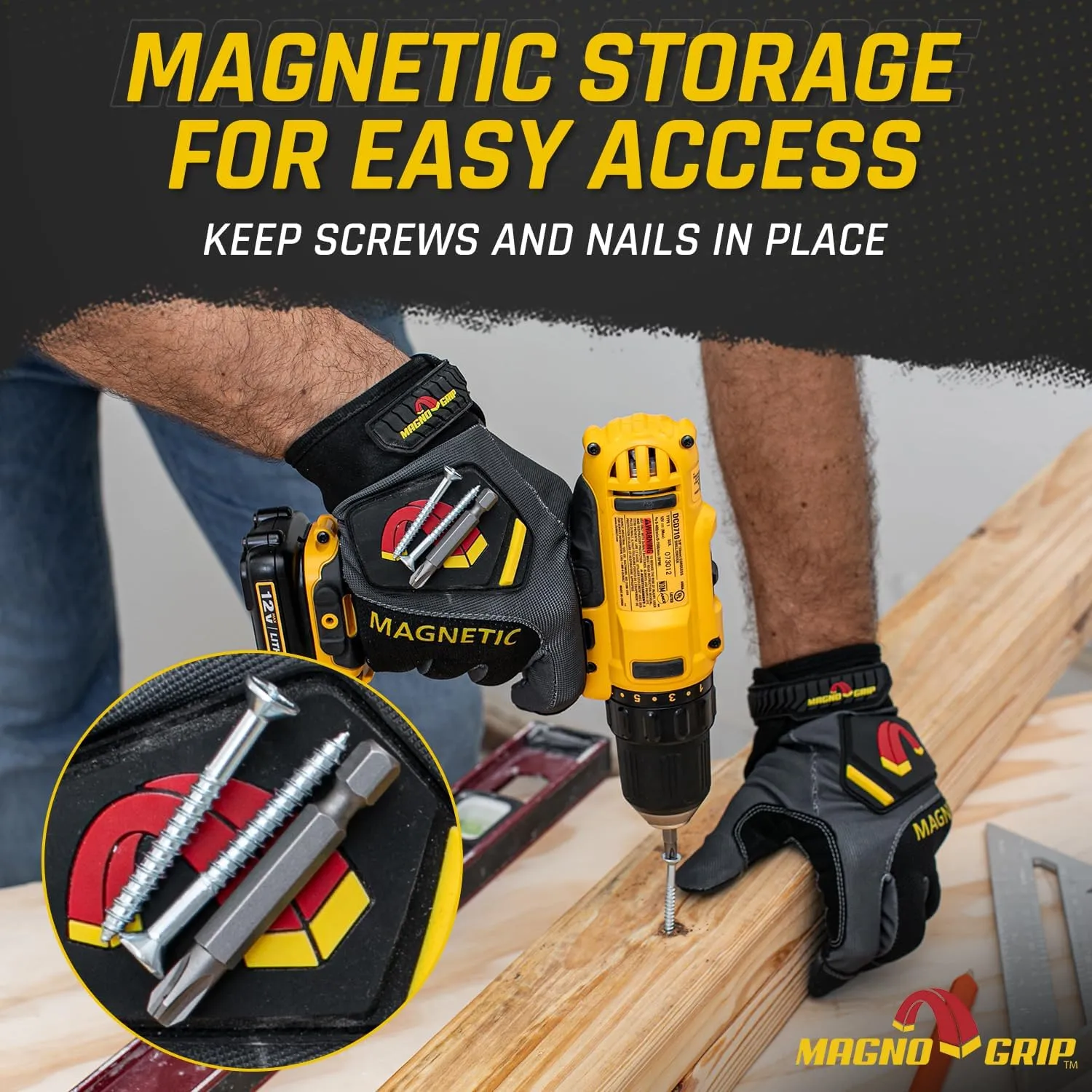 MagnoGrip Pro Performance Work Gloves with Integrated Magnetic Storage, Touchscreen Technology, Impact Resistant