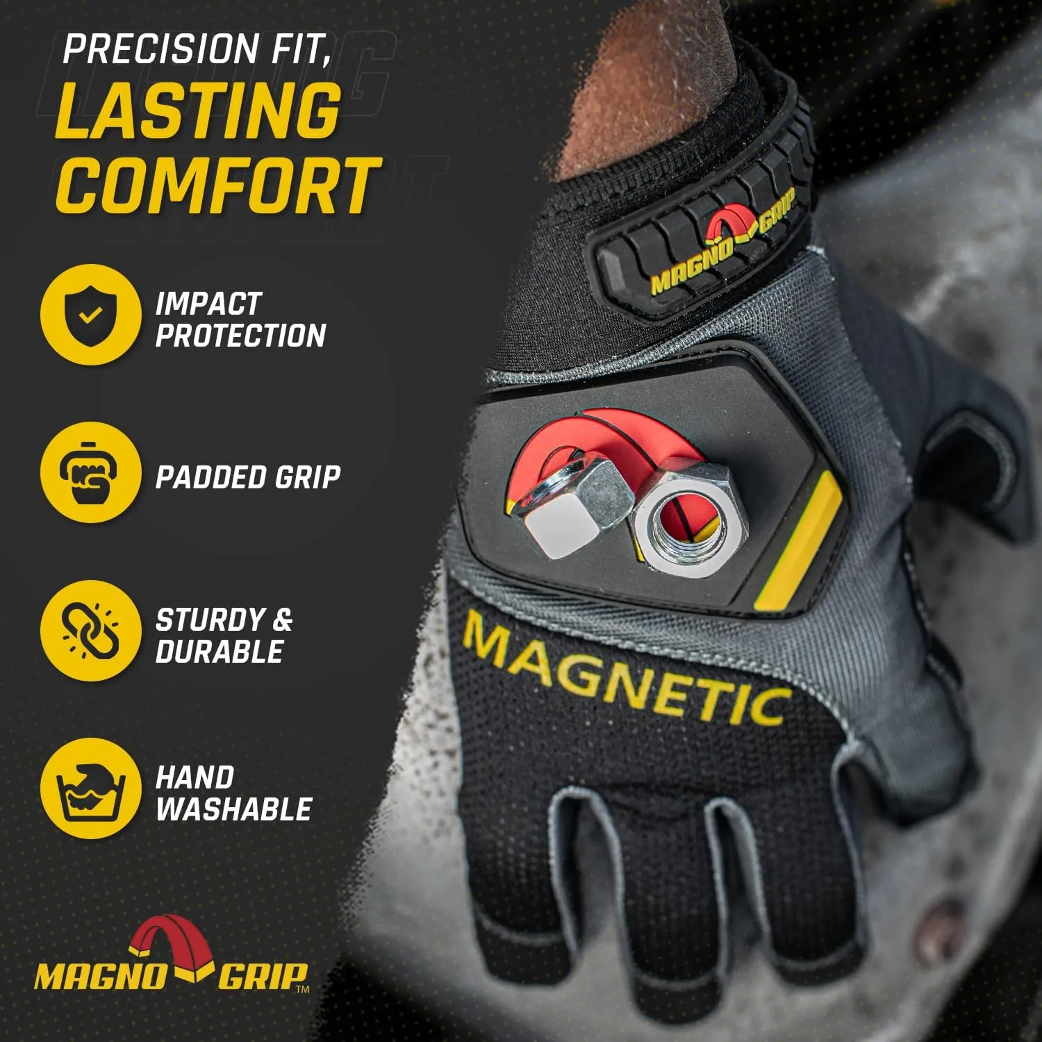 MagnoGrip Pro Performance Work Gloves with Integrated Magnetic Storage, Touchscreen Technology, Impact Resistant