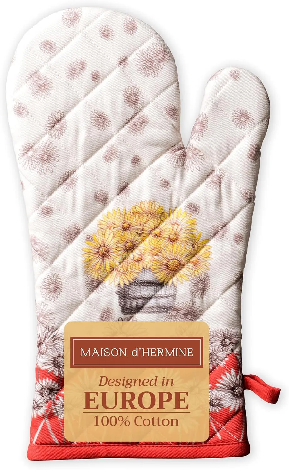 Maison d'Hermine Oven Gloves 100% Cotton Oven Mitt 7" x 13" with Loop Heat Resistant, BBQ, Cooking Gloves, Baking, Grilling, Kitchen, Handling Hot Pans (Pack of 1, Bagatelle)