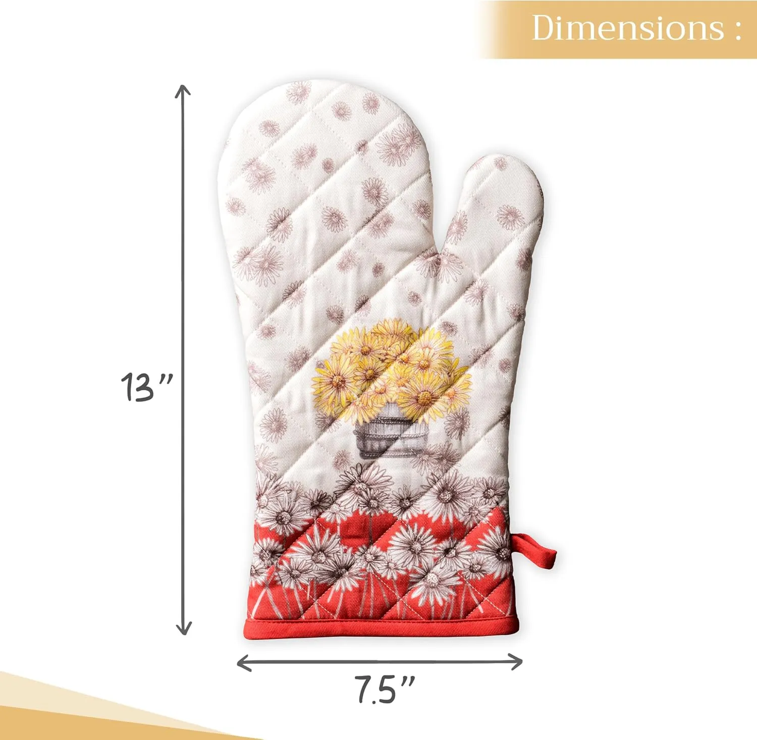 Maison d'Hermine Oven Gloves 100% Cotton Oven Mitt 7" x 13" with Loop Heat Resistant, BBQ, Cooking Gloves, Baking, Grilling, Kitchen, Handling Hot Pans (Pack of 1, Bagatelle)
