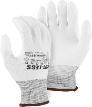 Majestic 37-3435 White Cut-Less Diamond Seamless Knit Glove with Polyurethane Palm Coating Cut Resistant Gloves