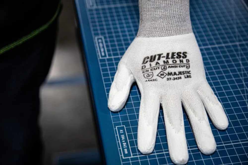 Majestic Cut-Less Dyneema Glove with Polyurethane Palm | 1 Dozen - MED | 13 Gauge Liner, ANSI A3, Lightweight Comfort, Breathable, White/White | for Automotive, Industrial, Manufacturing | 37-3435