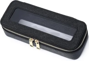 Makeup Brush Case Clear Travel Cosmetic & Toiletry Bag Small Makeup Bag with Zipper Purse Organizer Car Essential Bag for Women (Black, SLIM)