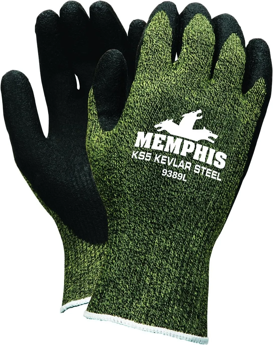 MCR Safety 9389L KS-5 Kevlar/Stainless Steel 13 Gauge Men's Gloves with Latex Dip Palm and Fingers, Black, Large, 1-Pair