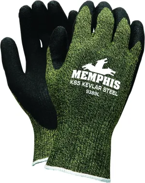 MCR Safety 9389L KS-5 Kevlar/Stainless Steel 13 Gauge Men's Gloves with Latex Dip Palm and Fingers, Black, Large, 1-Pair