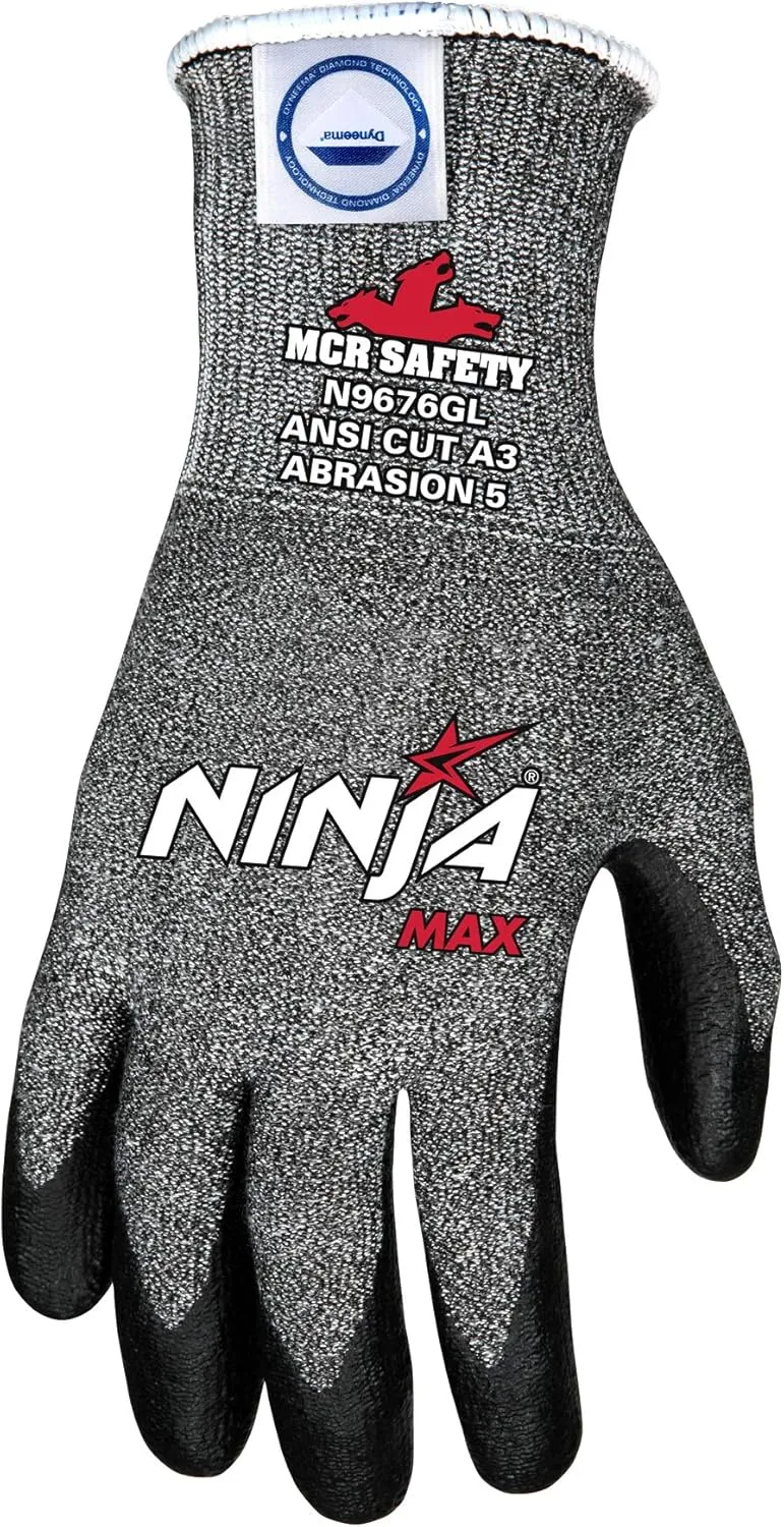 MCR Safety Small Ninja Max 10 Gauge DSM Dyneema Diamond Technology Cut Resistant Gloves With Bi-Polymer Coated Palm