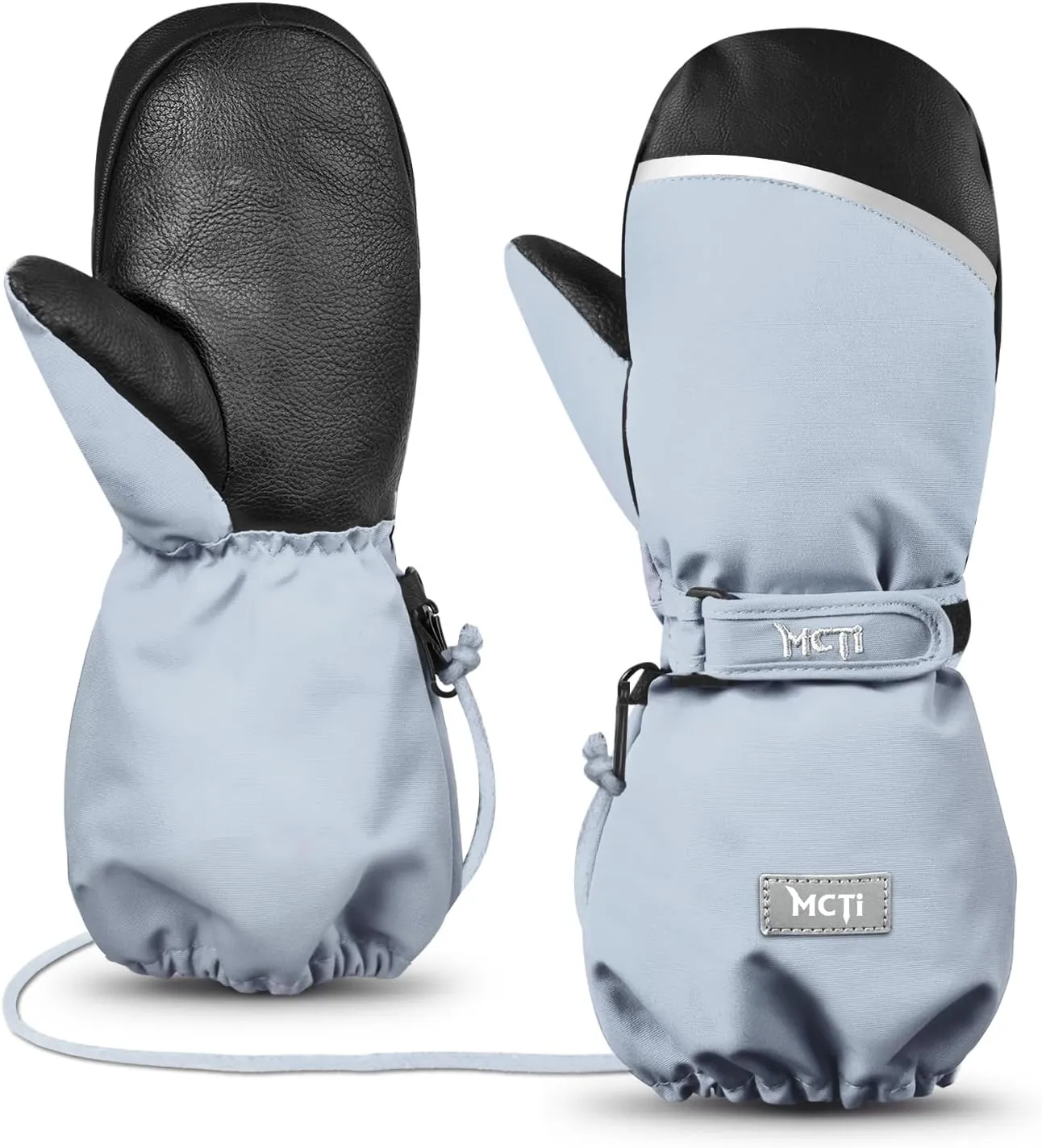 MCTi Kids Mittens Waterproof Winter Ski Warm Sherpa Lined Long Cuff with String