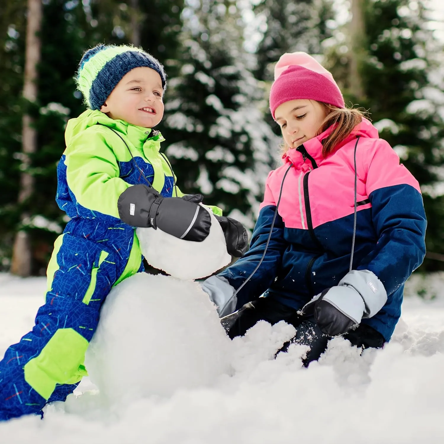 MCTi Kids Mittens Waterproof Winter Ski Warm Sherpa Lined Long Cuff with String