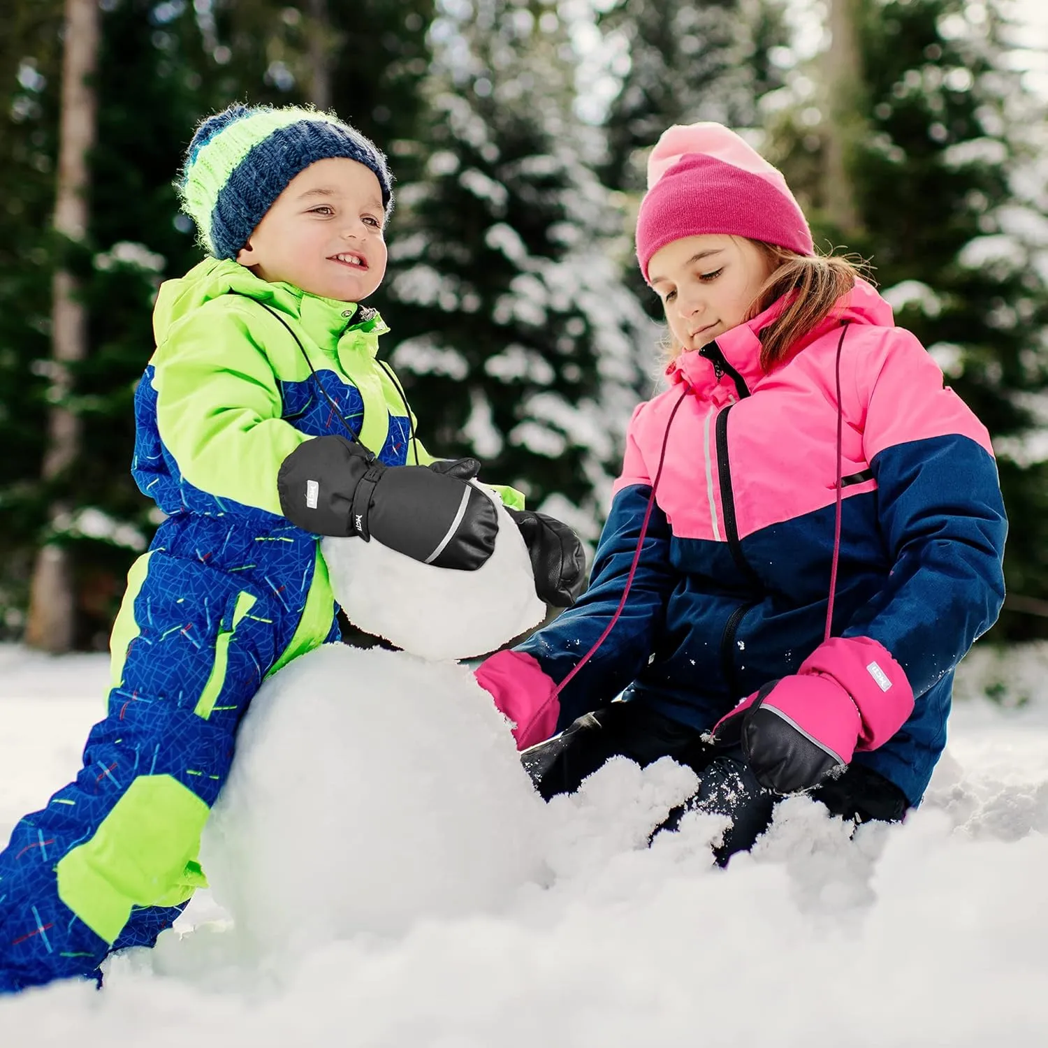 MCTi Kids Mittens Waterproof Winter Ski Warm Sherpa Lined Long Cuff with String