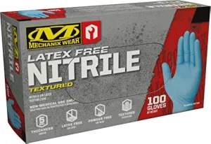 Mechanix Wear: 5 Mil Nitrile Disposable Gloves with High Dexterity, Latex Free, Powder Free, Nitrile Rubber Gloves, Textured Grip, 100 pack, Cleaning and Mechanic Work Gloves (Blue 5 mil, X-Large)