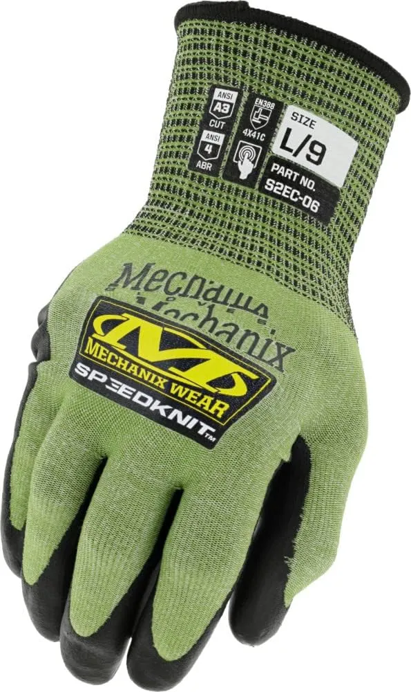 Mechanix Wear: ANSI A3 Cut Resistant Urethane Coated SpeedKnit Work Gloves - Touch Capable, Strong Grip in Dry & Wet Conditions (Green, Medium)