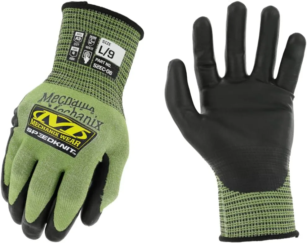 Mechanix Wear: ANSI A3 Cut Resistant Urethane Coated SpeedKnit Work Gloves - Touch Capable, Strong Grip in Dry & Wet Conditions (Green, Medium)