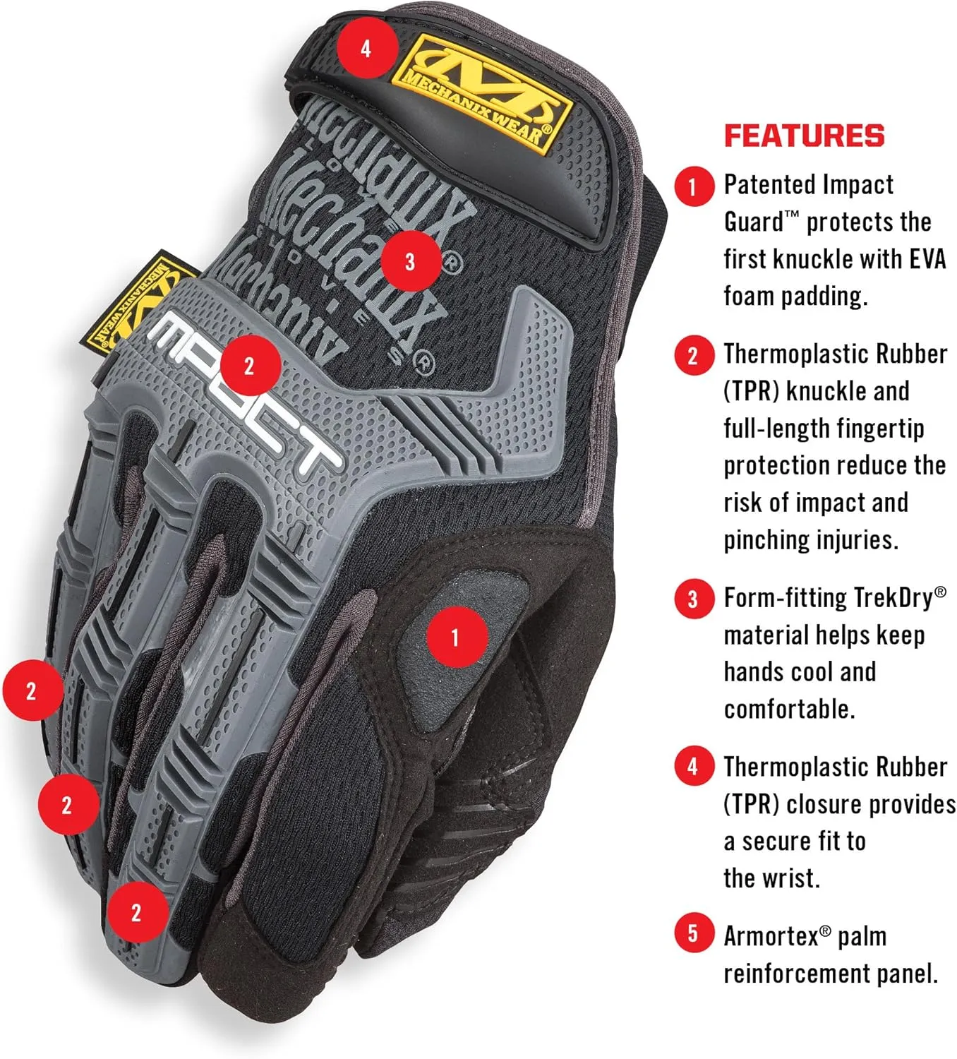 Mechanix Wear M-Pact Impact Resistant Work Gloves - Durable Safety Gloves for Men - Touchscreen Capable - Machine Washable - Breathable - Small - Black
