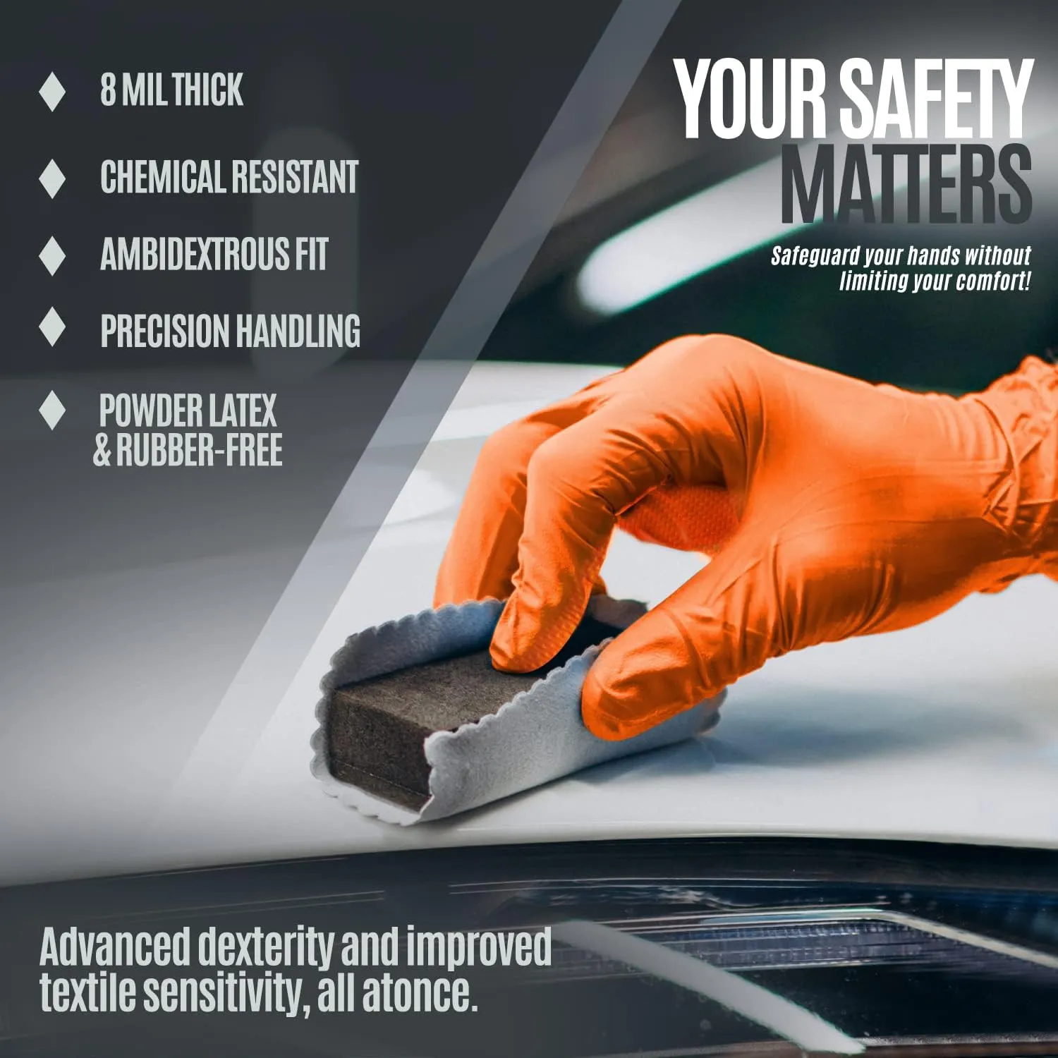MED PRIDE Maxx Strength Nitrile Industrial Orange Gloves, 8 Mil Thick - Diamond Texture Disposable Heavy-Duty, Tear-Resistant