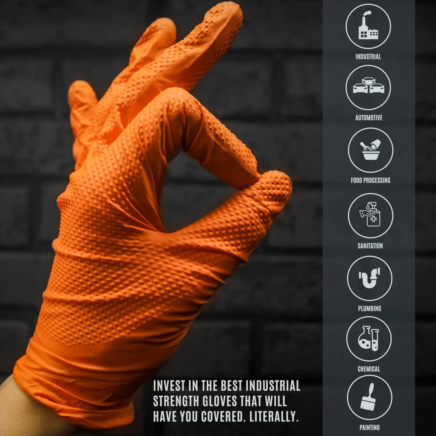 MED PRIDE Maxx Strength Nitrile Industrial Orange Gloves, 8 Mil Thick - Diamond Texture Disposable Heavy-Duty, Tear-Resistant