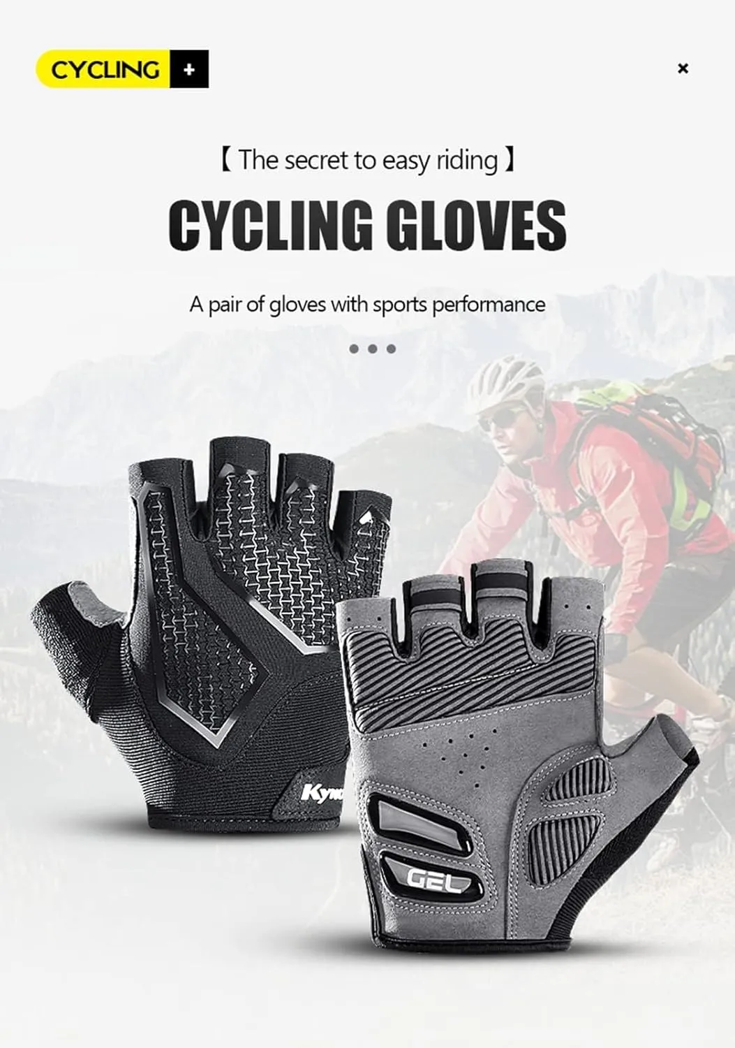 Mens Cycling Gloves, Mountain Bike Gloves Half Finger Road Racing Riding Gloves Gel Padded Breathable Shock-Absorbing Anti-Slip Biking MTB Motorcycle Gloves for Men Women