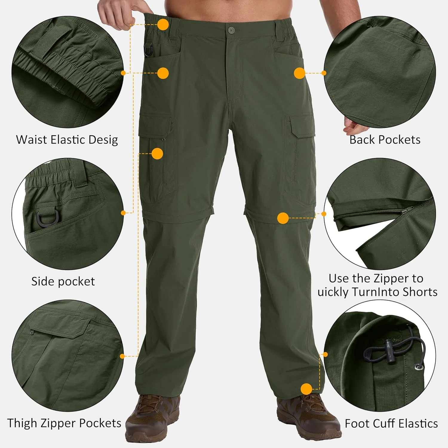 Mens Hiking Pants Convertible Lightweight Quick Dry Zip Off Waterproof Outdoor Travel Fishing Hunting Pants