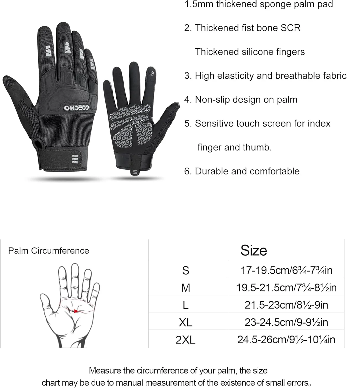 Men's Mountain Bike Gloves - 5mm Shock-Absorbing Anti-Slip Palm, Breathable Knuckle Guard, Touchscreen Fingertips, Lightweight & Durable for MTB/Motocross/Off-Road Cycling