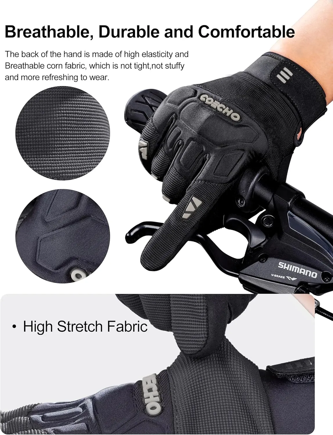 Men's Mountain Bike Gloves - 5mm Shock-Absorbing Anti-Slip Palm, Breathable Knuckle Guard, Touchscreen Fingertips, Lightweight & Durable for MTB/Motocross/Off-Road Cycling
