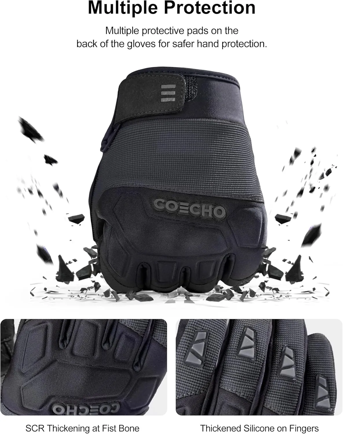 Men's Mountain Bike Gloves - 5mm Shock-Absorbing Anti-Slip Palm, Breathable Knuckle Guard, Touchscreen Fingertips, Lightweight & Durable for MTB/Motocross/Off-Road Cycling