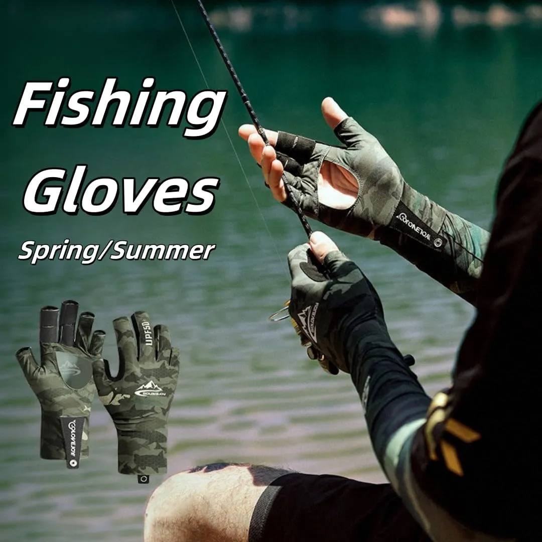 Men's Summer Outdoor Fishing Gloves,Half-Finger Gloves with UV-Proof, Ice Silk, Breathable, Lure Gloves