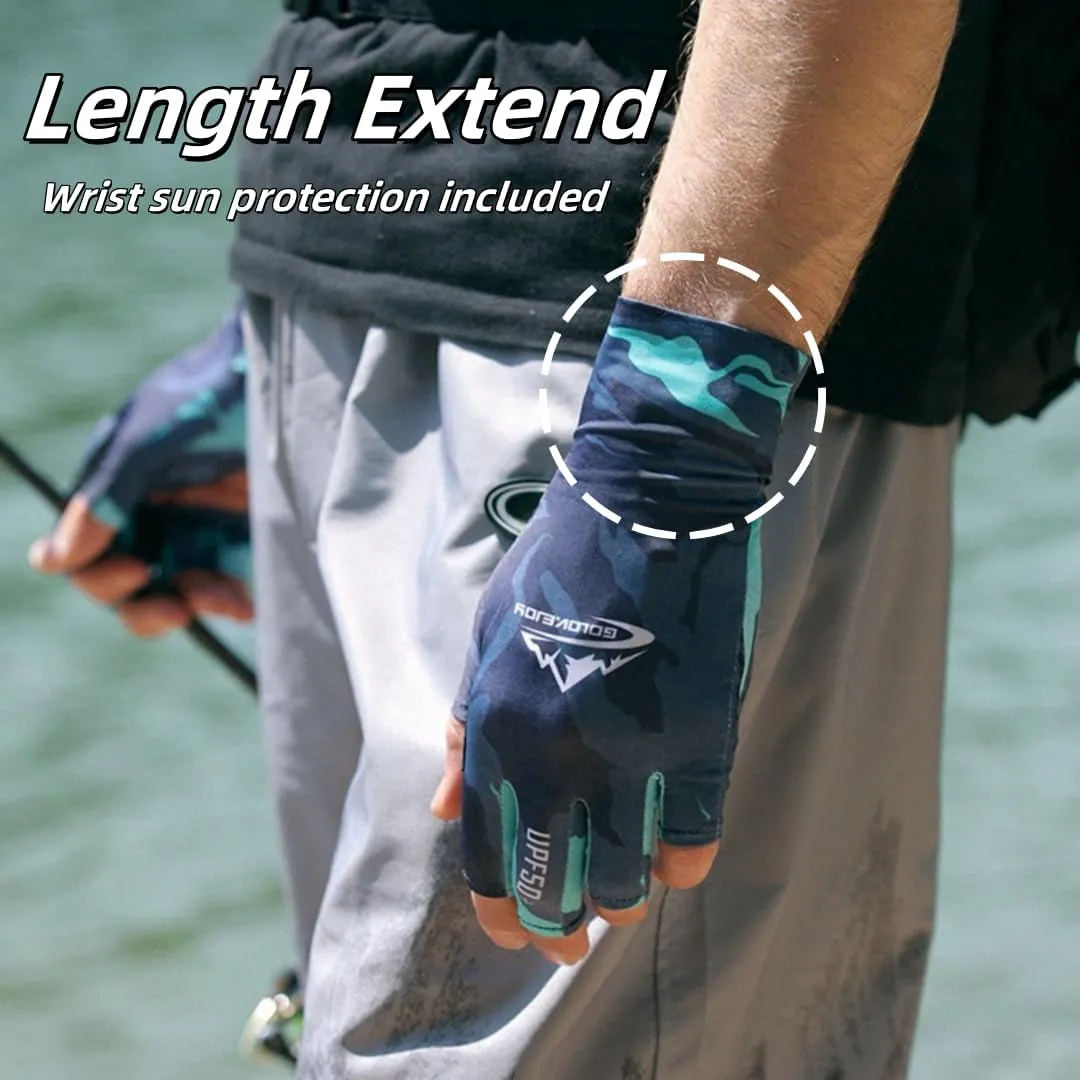 Men's Summer Outdoor Fishing Gloves,Half-Finger Gloves with UV-Proof, Ice Silk, Breathable, Lure Gloves