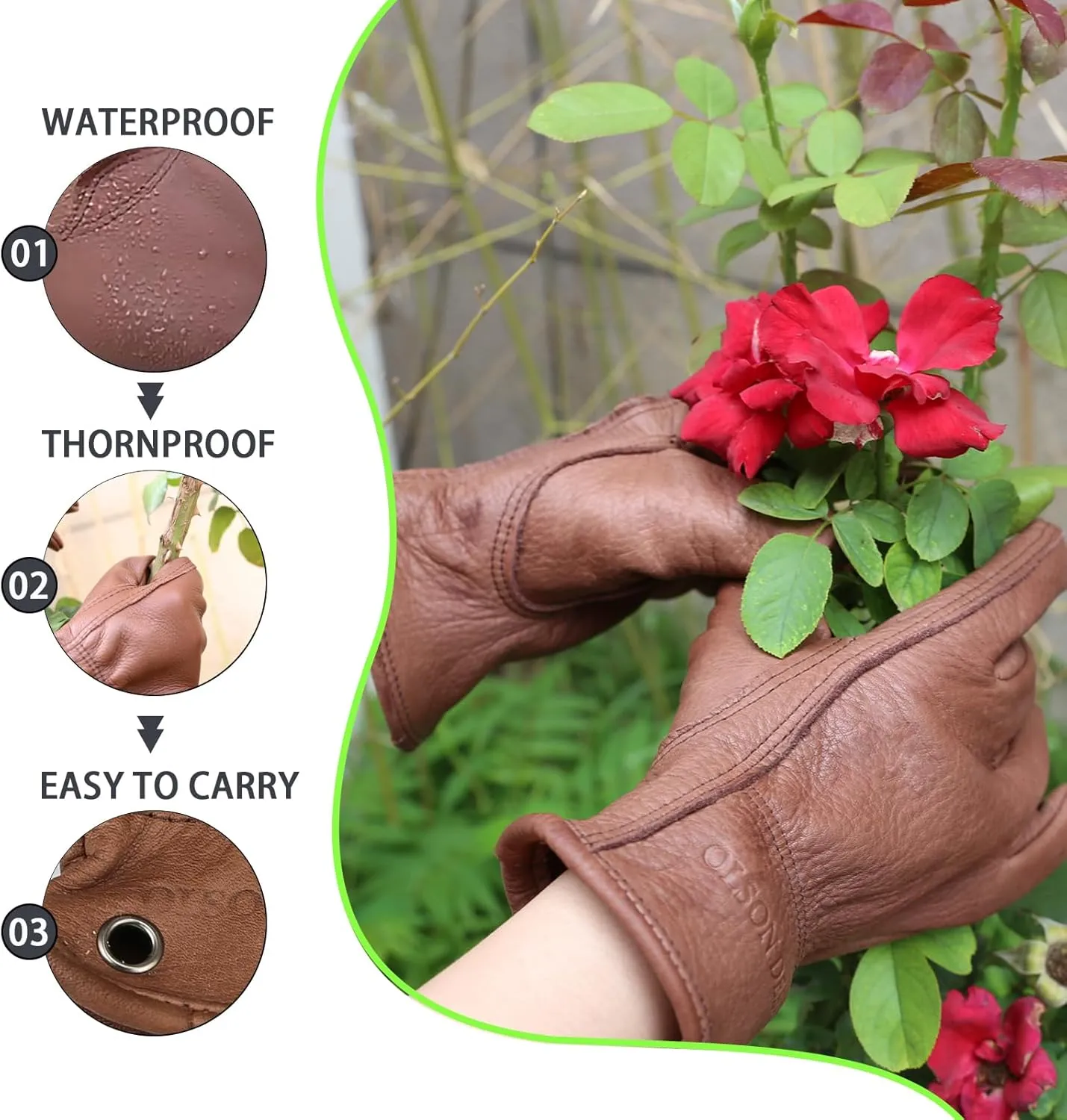 Men's Water Resistant Cowhide Leather Work Gloves for Construction,Gardening Gloves,Waterproof Mechanic Gloves