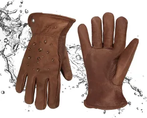 Men's Water Resistant Cowhide Leather Work Gloves for Construction,Gardening Gloves,Waterproof Mechanic Gloves