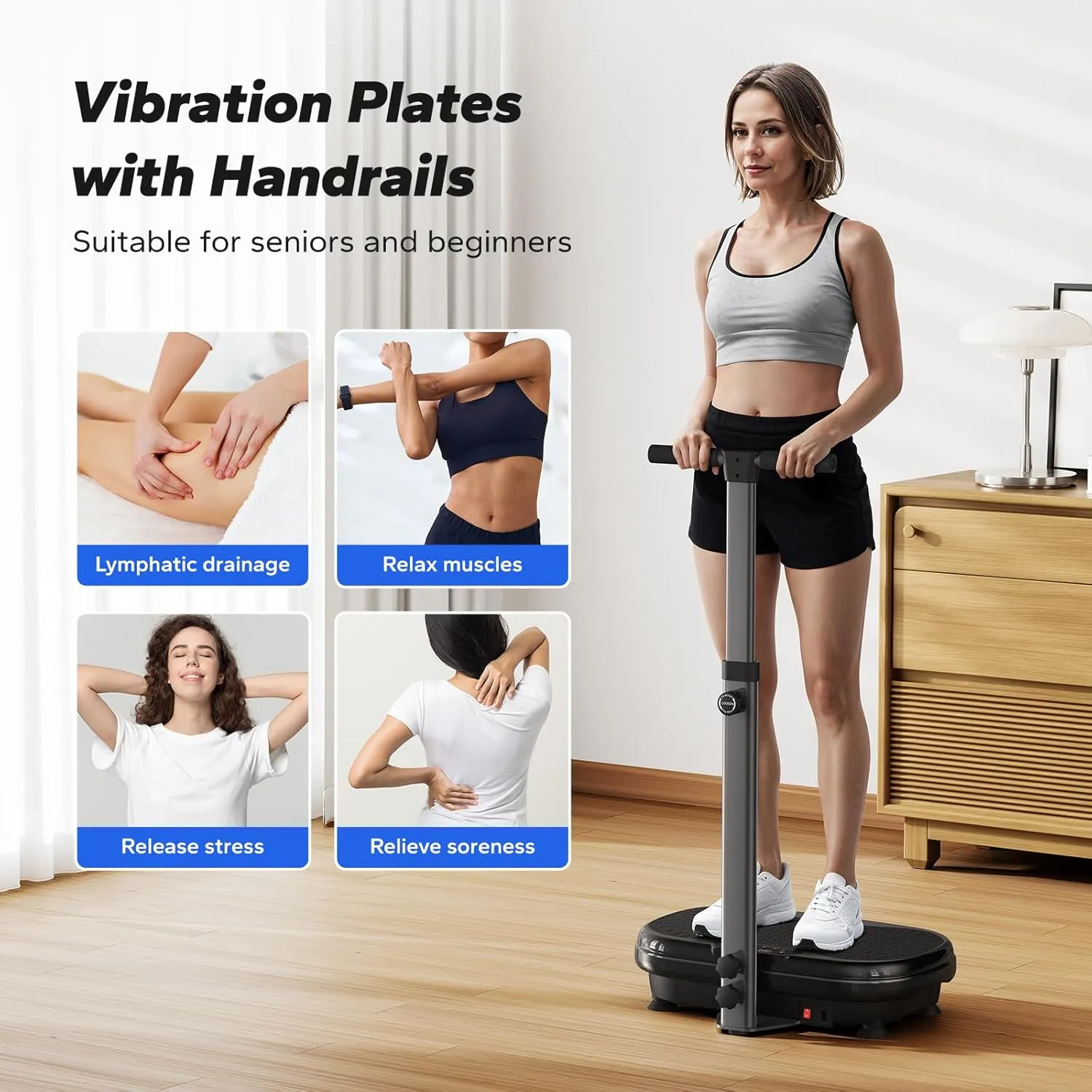 MERACH Vibration Plate Exercise Machine, Vibrating Plate Exercise Machine with Handrails, Full Body Vibration Platform for Women Men, Exercise Equipment for Home