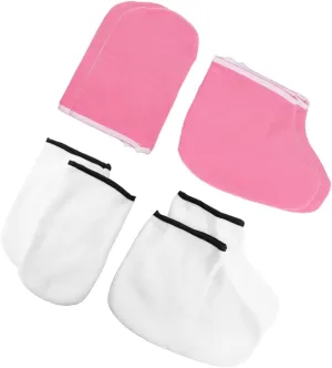 MERRYHAPY 4 Pairs Exfoliating Moisturizing Gloves Set for Hands and Feet Care White & Pink Skin Care Gloves for Spa Gloves for Dry Hands Moisturizing Foot Covers