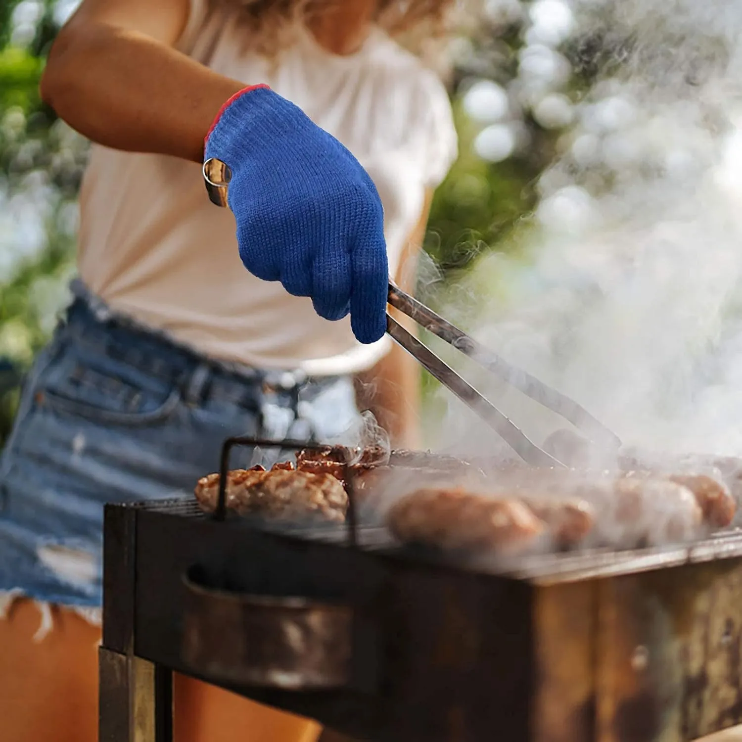 MIG4U BBQ Grill Gloves,Oven Gloves Extreme 500 degrees Heat Resistant grilling gloves with Food Grade Non-Slip Silicone Dots for Cooking, Grilling, Baking, Smoker, Barbecue, Kitchen(10" Blue)