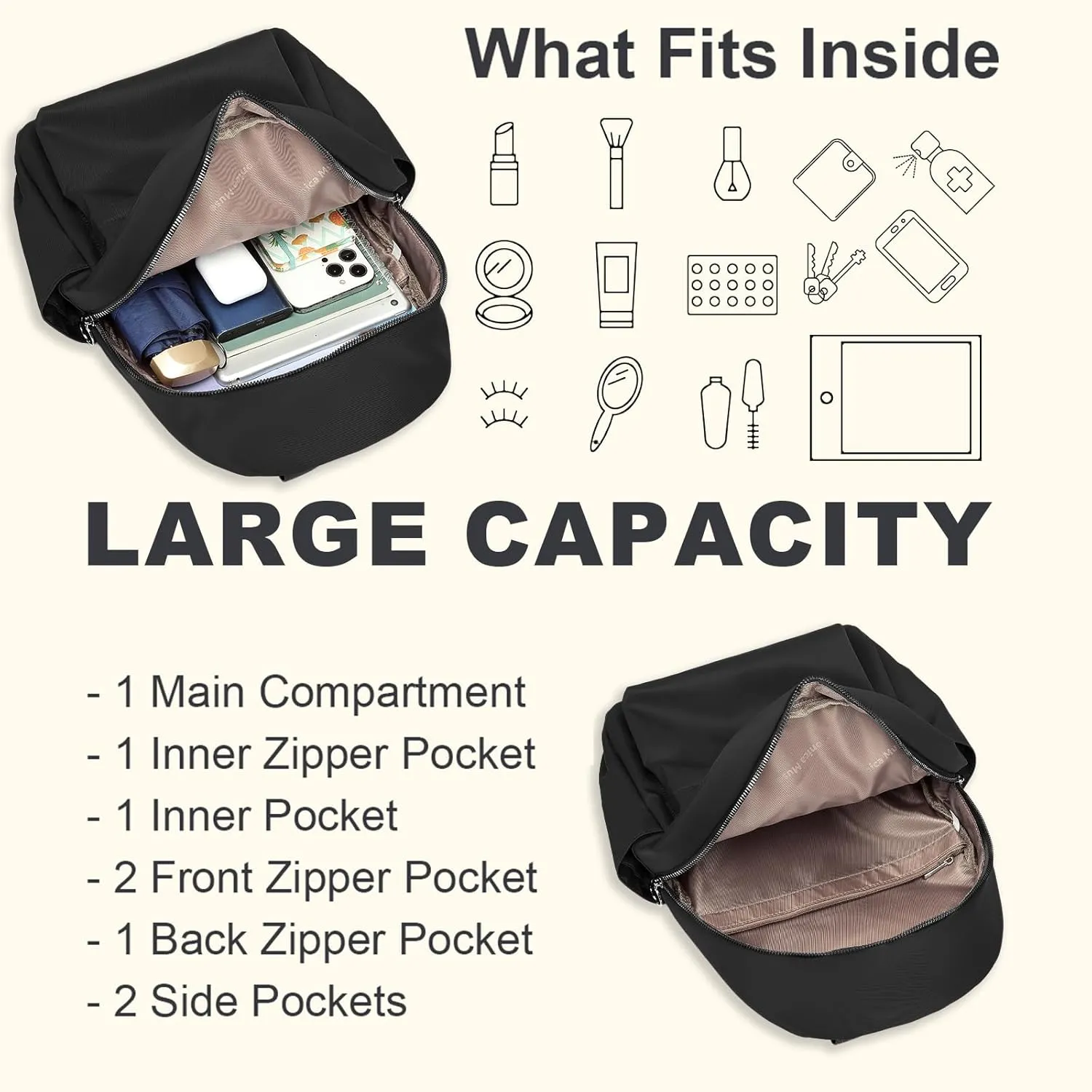 Mini Backpack for Women, Small Backpack Purse Cute Daypacks Stylish Bags, Lightweight Travel Backpack for College Shopping Work Dating, Black