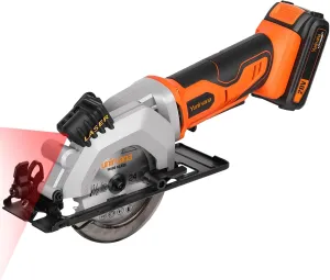 Mini Circular Saw, 20V 3400RPM Professional Cordless Circular Saw, Adjustable Angle and Depth,Max Cutting Depth 1-2/3"(90°), 1-1/8"(45°), Laser Guide, Rip Guide