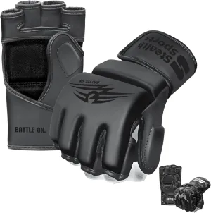 MMA Gloves Men Women 12mm Thick - PU Leather Grappling Gloves Open Palm Muay Thai Kickboxing Sparring Punching Bag Boxing Training Cage Fighting Martial Arts Mitts