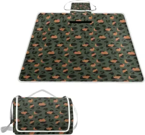 MNSRUU Picnic Blanket Waterproof Foldable, Animal Leopard Print Large Outdoor Picnic Blanket Beach Blankets Camping Blanket Travel Mat, Shoulder Strap Tote, Rectangle 57x59in