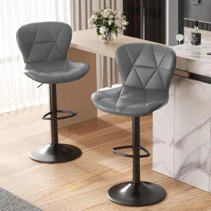 Modern Bar Stools Set of 2, Adjustable Faux Leather Upholstered Swivel Bar Stools, Counter Height Bar Chairs with Back for Kitchen Island, Grey