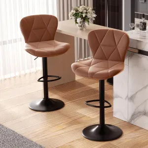 Modern Bar Stools Set of 2, Faux Leather Upholstered Swivel Bar Stools, Adjustable Counter Height Bar Chairs with Back for Kitchen Island, Rust