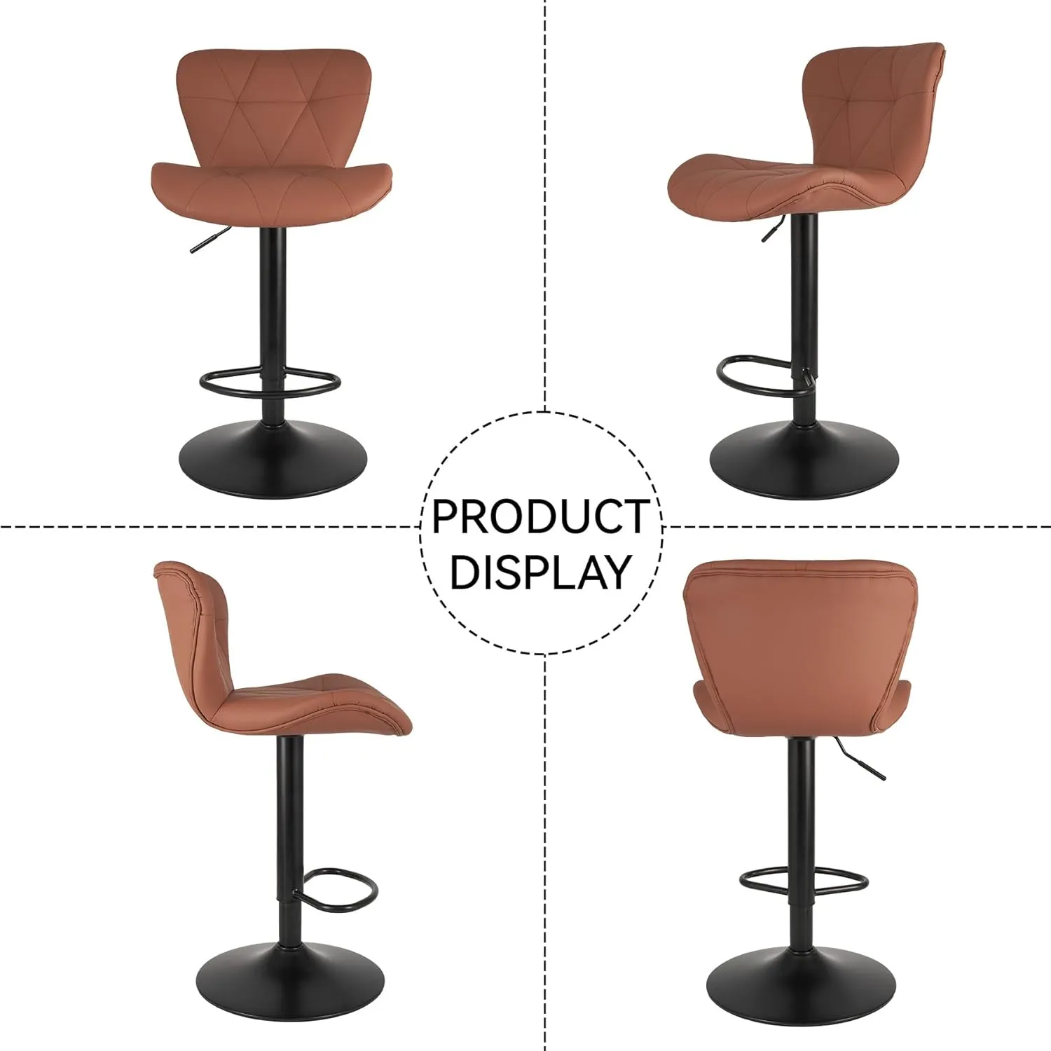 Modern Bar Stools Set of 2, Faux Leather Upholstered Swivel Bar Stools, Adjustable Counter Height Bar Chairs with Back for Kitchen Island, Rust