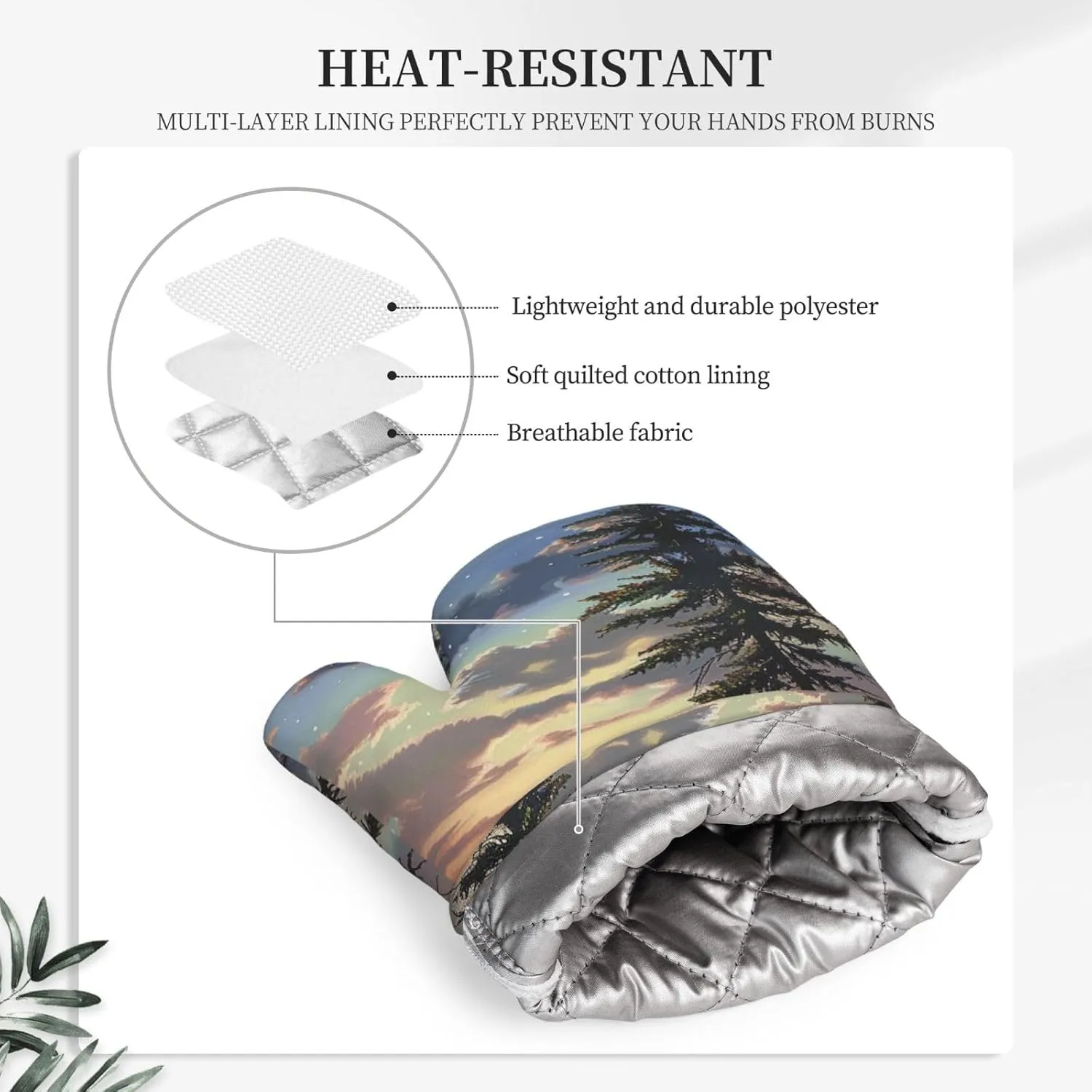 Moose Mountain Pine Tree Wilderness Prints Silicone Oven Mitts Sets of 2 Heat Resistant Kitchen Gloves for Picnic BBQ Cooking Baking