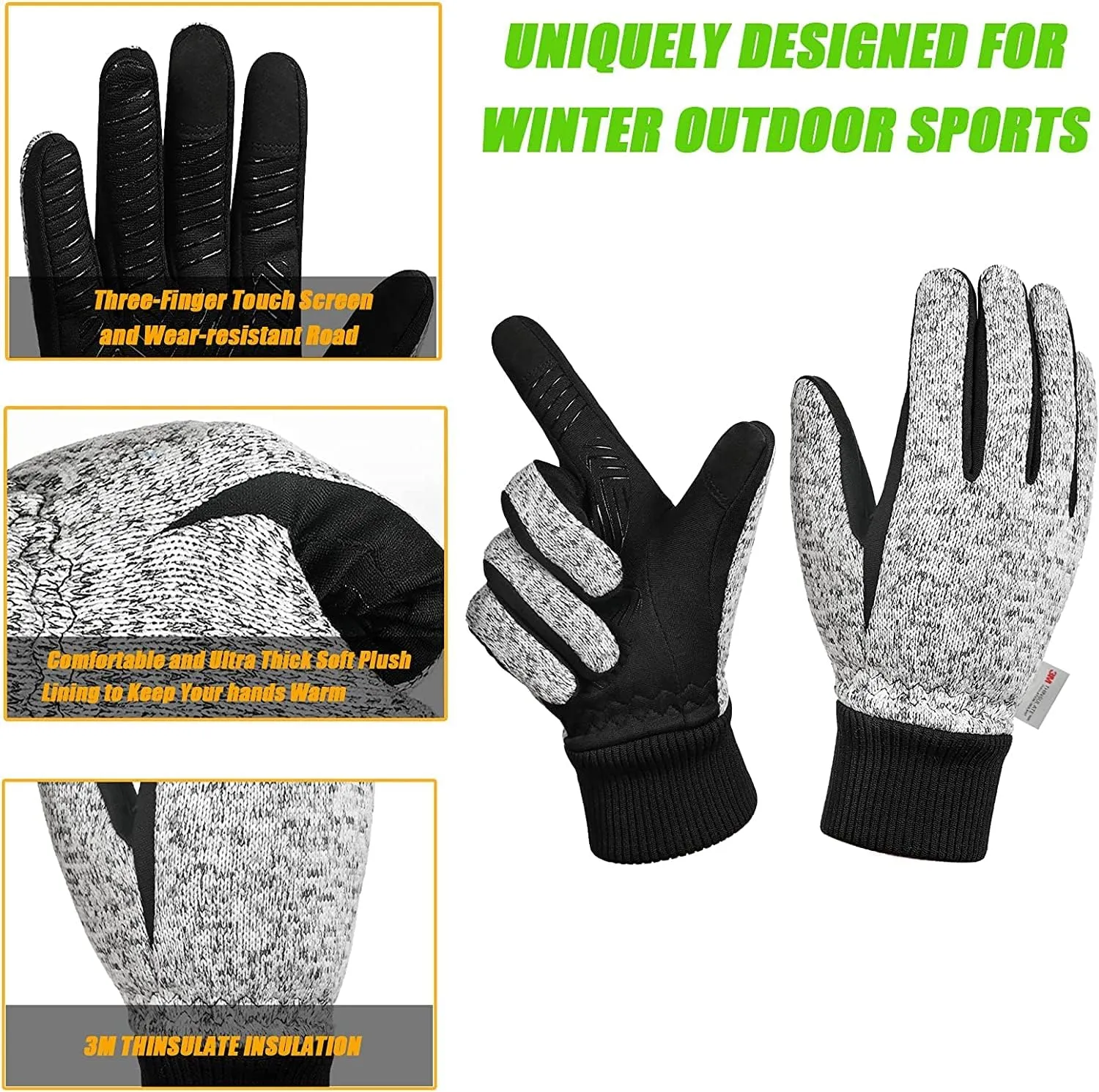 MOREOK Winter Gloves for Men/Women -10°F 3M Thinsulate Warm Touch Screen Snow Ski Bicycle Bike Gloves for Driving/Cycling/Running/Hiking