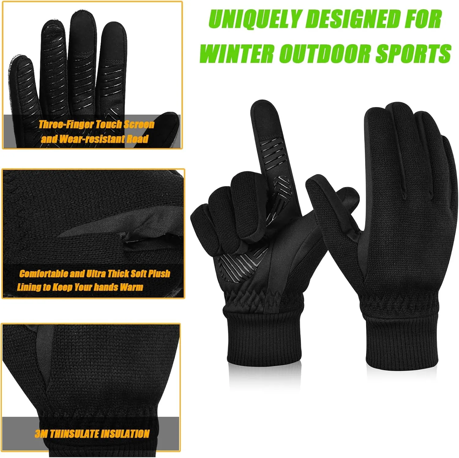 MOREOK Winter Gloves for Men/Women -10°F 3M Thinsulate Warm Touch Screen Snow Ski Bicycle Bike Gloves for Driving/Cycling/Running/Hiking