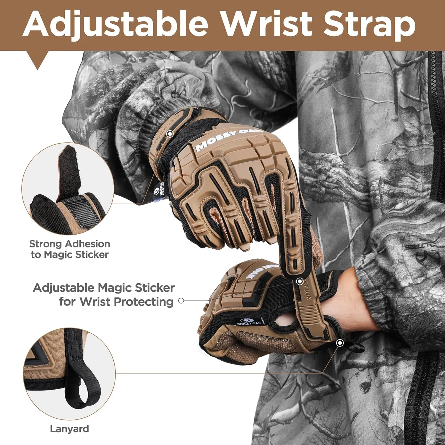 Mossy Oak Motorcycle Gloves for Men, Touchscreen Hunting, Airsoft, Tactical for Shooting, Cycling