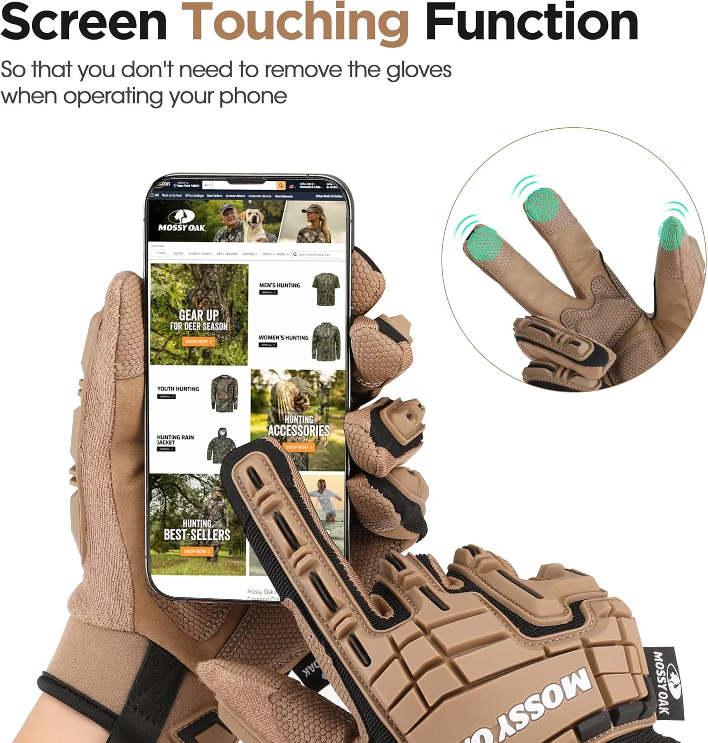 Mossy Oak Motorcycle Gloves for Men, Touchscreen Hunting, Airsoft, Tactical for Shooting, Cycling