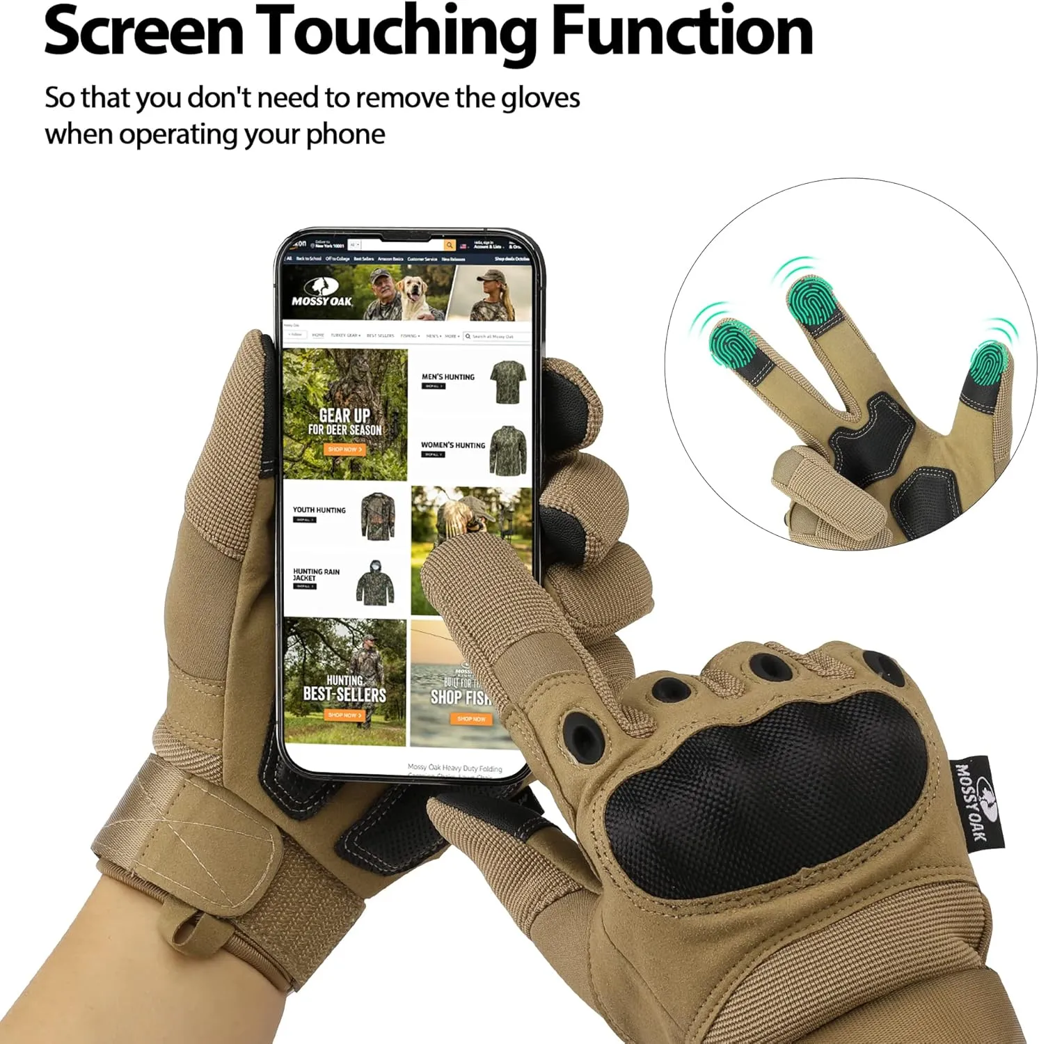 Mossy Oak Tactical Gloves for Men, Touch Screen Airsoft Gloves with Hard Knuckle for Hunting, Paintball, Hiking, Camping